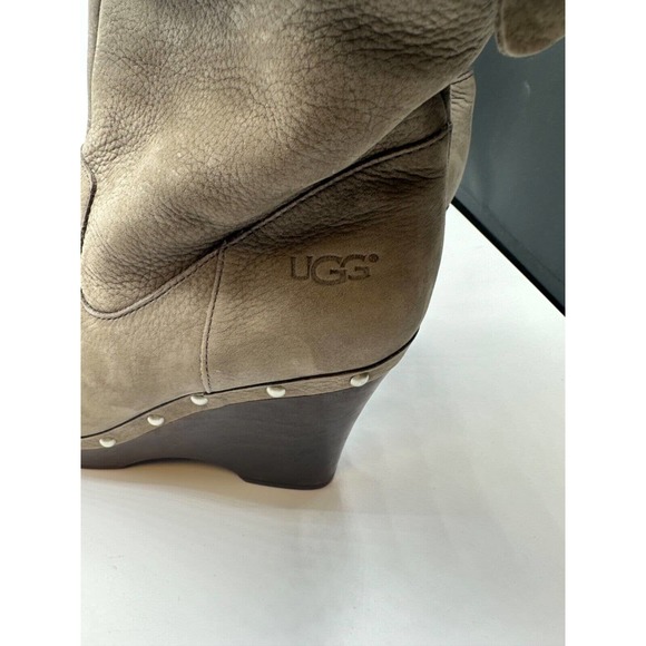 Ugg Carnegie Boots Gray Suede Platform Uggs 1001317 US 7 Sherpa Fold over - Picture 3 of 8